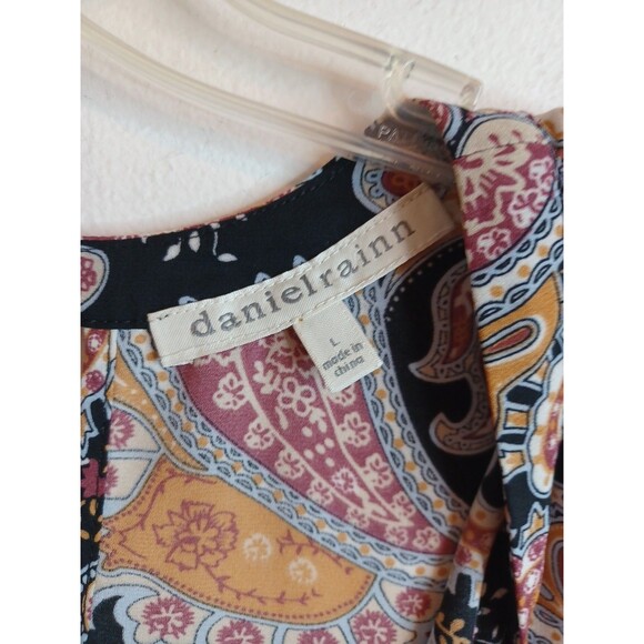 Daniel Rainn Pullover Tunic Top L Red Paisley Blouse Boho Peasant 3/4 Sleeves - Picture 5 of 9